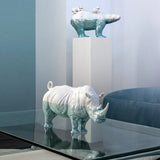 LLADRÓ PORCELAIN SCULPTURE "RHINOCEROS – UNDERWATER" WHITE AND BLUE 