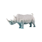 LLADRÓ PORCELAIN SCULPTURE "RHINOCEROS – UNDERWATER" WHITE AND BLUE 