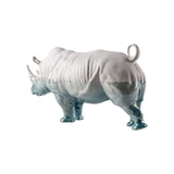 LLADRÓ PORCELAIN SCULPTURE "RHINOCEROS – UNDERWATER" WHITE AND BLUE 
