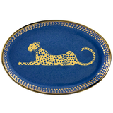 Piattino Ortigia ovale Spotty blu in ceramica con serigrafia oro