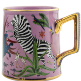 Tazza Ortigia in ceramica rosa decorata a mano con serigrafia oro