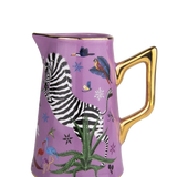Brocca Ortigia small in ceramica rosa decorata a mano con serigrafia oro