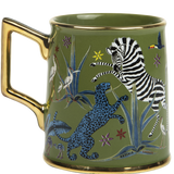 Tazza Ortigia in ceramica verde decorata a mano con serigrafia oro