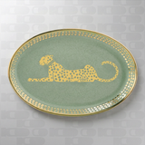 Piattino Ortigia ovale Spotty verde in ceramica con serigrafia oro