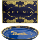 Piattino Ortigia ovale Spotty blu in ceramica con serigrafia oro