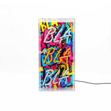 Neon luminoso in vetro “Bla Bla Bla” multicolore con box acrilico