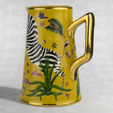 Brocca Ortigia in ceramica gialla Sahara decorata a mano con serigrafia oro
