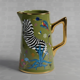 Brocca Ortigia small in ceramica verde decorata a mano con serigrafia oro