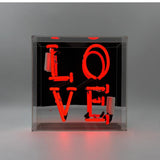 Neon luminoso in vetro “Love” rosso con box acrilico