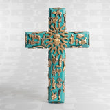 Croce Ex Voto in legno turchese con Milagros
