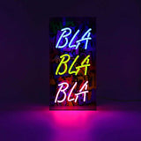Neon luminoso in vetro “Bla Bla Bla” multicolore con box acrilico