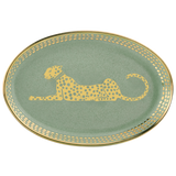 Piattino Ortigia ovale Spotty verde in ceramica con serigrafia oro