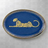 Piattino Ortigia ovale Spotty blu in ceramica con serigrafia oro