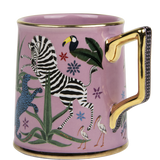 Tazza Ortigia in ceramica rosa decorata a mano con serigrafia oro