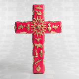 Croce Ex Voto in legno rosa con Milagros