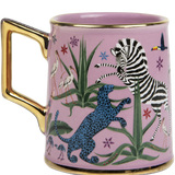 Tazza Ortigia in ceramica rosa decorata a mano con serigrafia oro