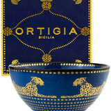 Ciotola Ortigia Spotty blu grande in ceramica con serigrafia oro