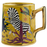 Tazza Ortigia in ceramica gialla decorata a mano con serigrafia oro