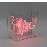 Mini neon luminoso in vetro “Love” rosa con box acrilico