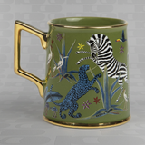 Tazza Ortigia in ceramica verde decorata a mano con serigrafia oro