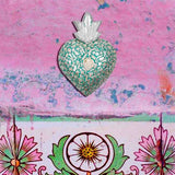Maxi Cuore Sacro Ex Voto turchese con Milagros