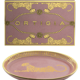 Piattino Ortigia ovale Spotty rosa in ceramica con serigrafia oro