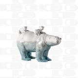 Porcelain sculpture "Mother bear and her young – Underwater" white and blue LLADRÓ