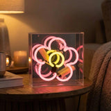 Neon luminoso in vetro "Daisy" rosa con box acrilico