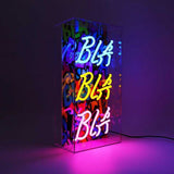 Neon luminoso in vetro “Bla Bla Bla” multicolore con box acrilico