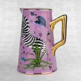 Brocca Ortigia in ceramica rosa decorata a mano con serigrafia oro