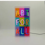 Neon luminoso in vetro "Art for all" con box acrilico