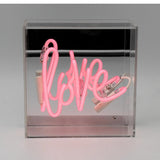Mini neon luminoso in vetro “Love” rosa con box acrilico