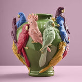 Vaso Werns pappagalli verde multicolore dipinto a uomo