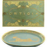 Piattino Ortigia ovale Spotty verde in ceramica con serigrafia oro