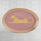 Piattino Ortigia ovale Spotty rosa in ceramica con serigrafia oro