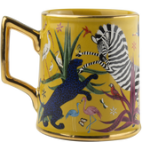 Tazza Ortigia in ceramica gialla decorata a mano con serigrafia oro