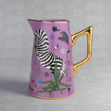 Brocca Ortigia small in ceramica rosa decorata a mano con serigrafia oro