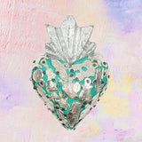 Mini Cuore Sacro Ex Voto turchese con Milagros