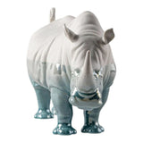Porcelain sculpture "Rhinoceros – Underwater" white and blue LLADRÓ