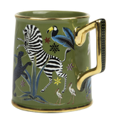 Tazza Ortigia in ceramica verde decorata a mano con serigrafia oro